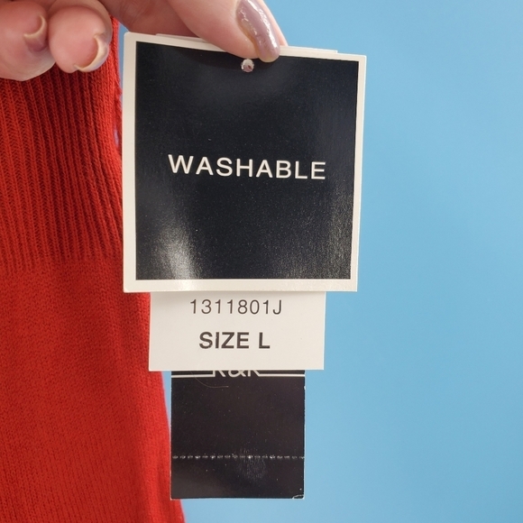 NWT R&K red knit dress with black belt Lg - Picture 2 of 16